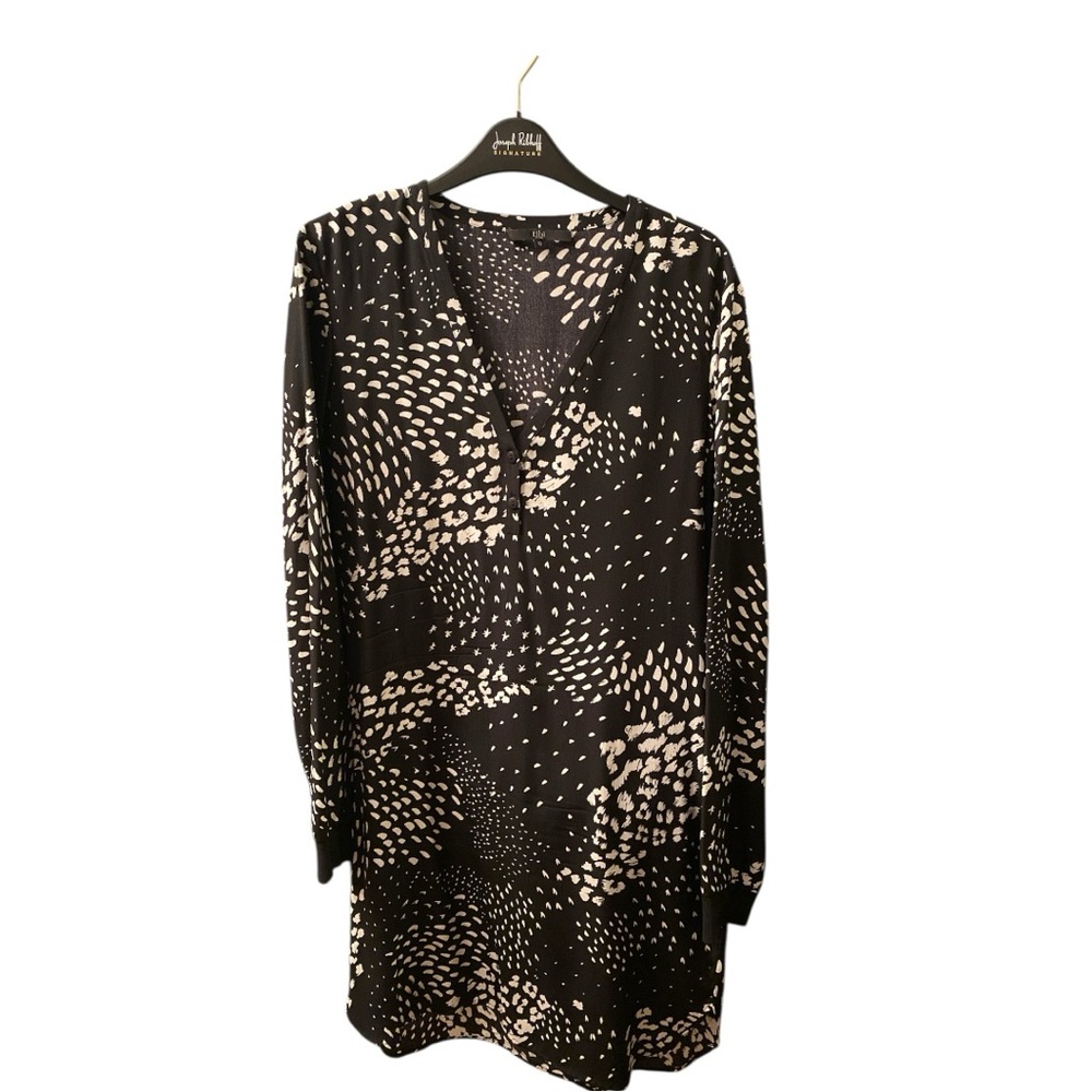 Tibi Black & Cream Silk Abstract Print Shift Dress Size 10